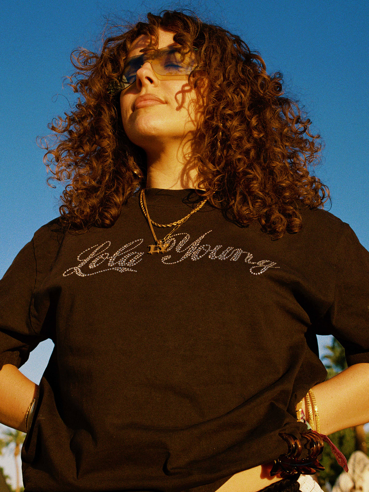 Lola Young - lola young rhinestone black t-shirt